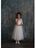 Elbow Sleeve Ivory Lace Tulle Keyhole Back Flower Girl Dress